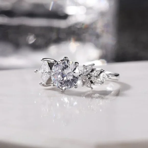 CZ Square Leaf 925 Silver Plated Wedding/Engagement Ring for Women, K940